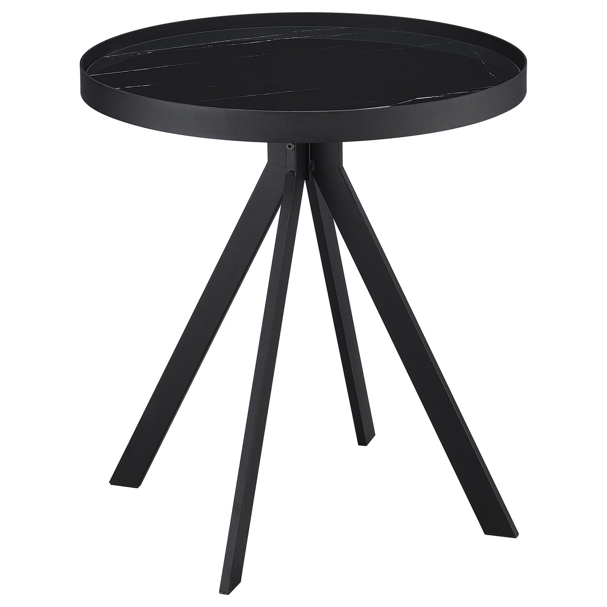 Briggs Round Marble Printed Glass Top End Table Black by Unique Piece Furniture