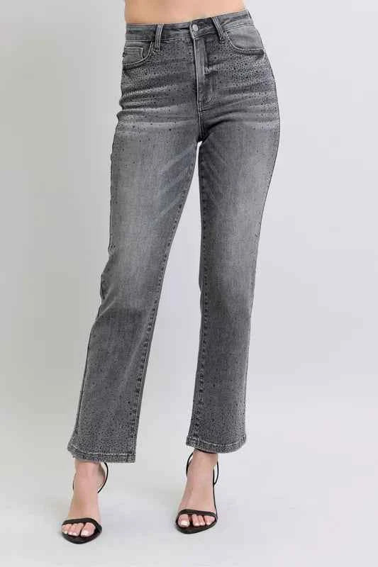 Judy Blue Full Size High Waist Rhinestone Straight Jeans Plus Size by Wild and Free Boutique