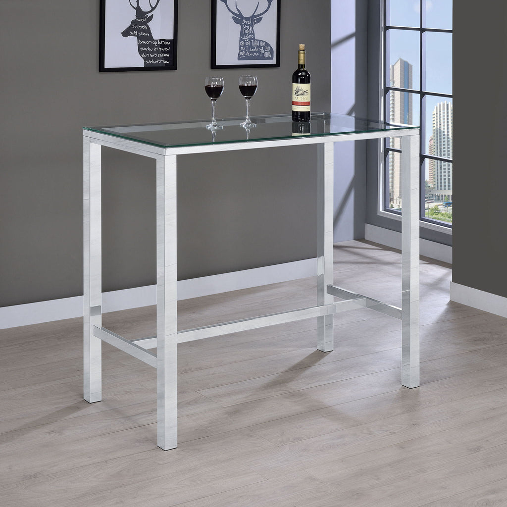 Tolbert Rectangular 47-inch Glass Top Pub Bar Table Chrome by Unique Piece Furniture