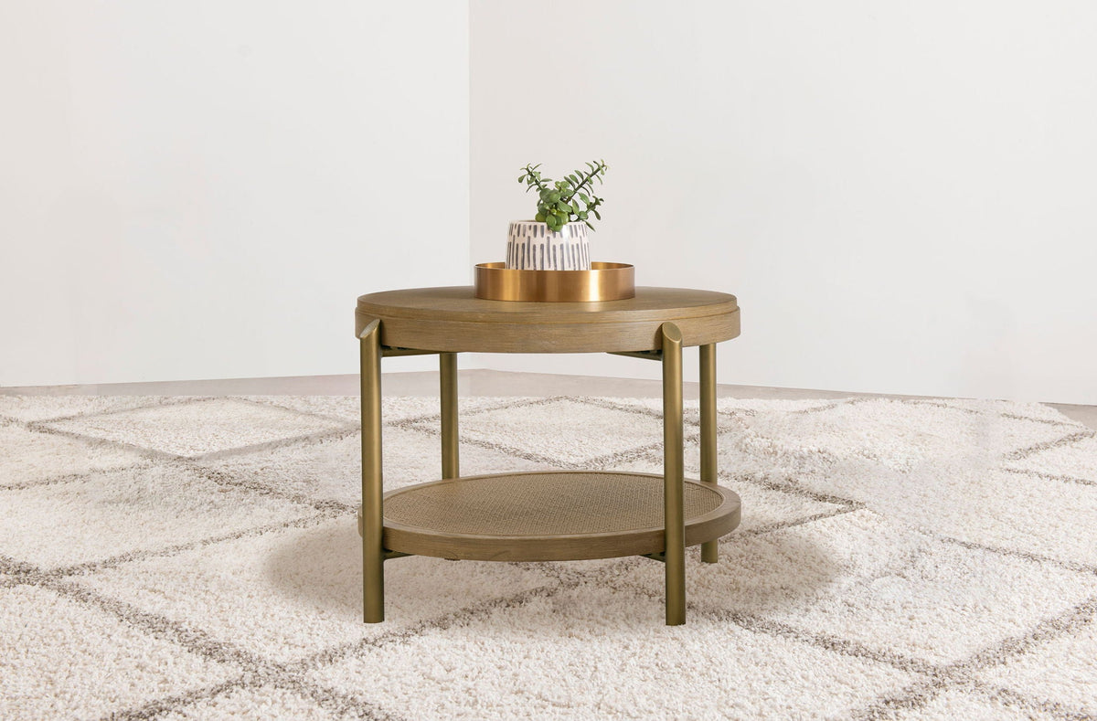 Arini Round End Side Table With Storage Shelf Sand Wash by Unique Piece Furniture