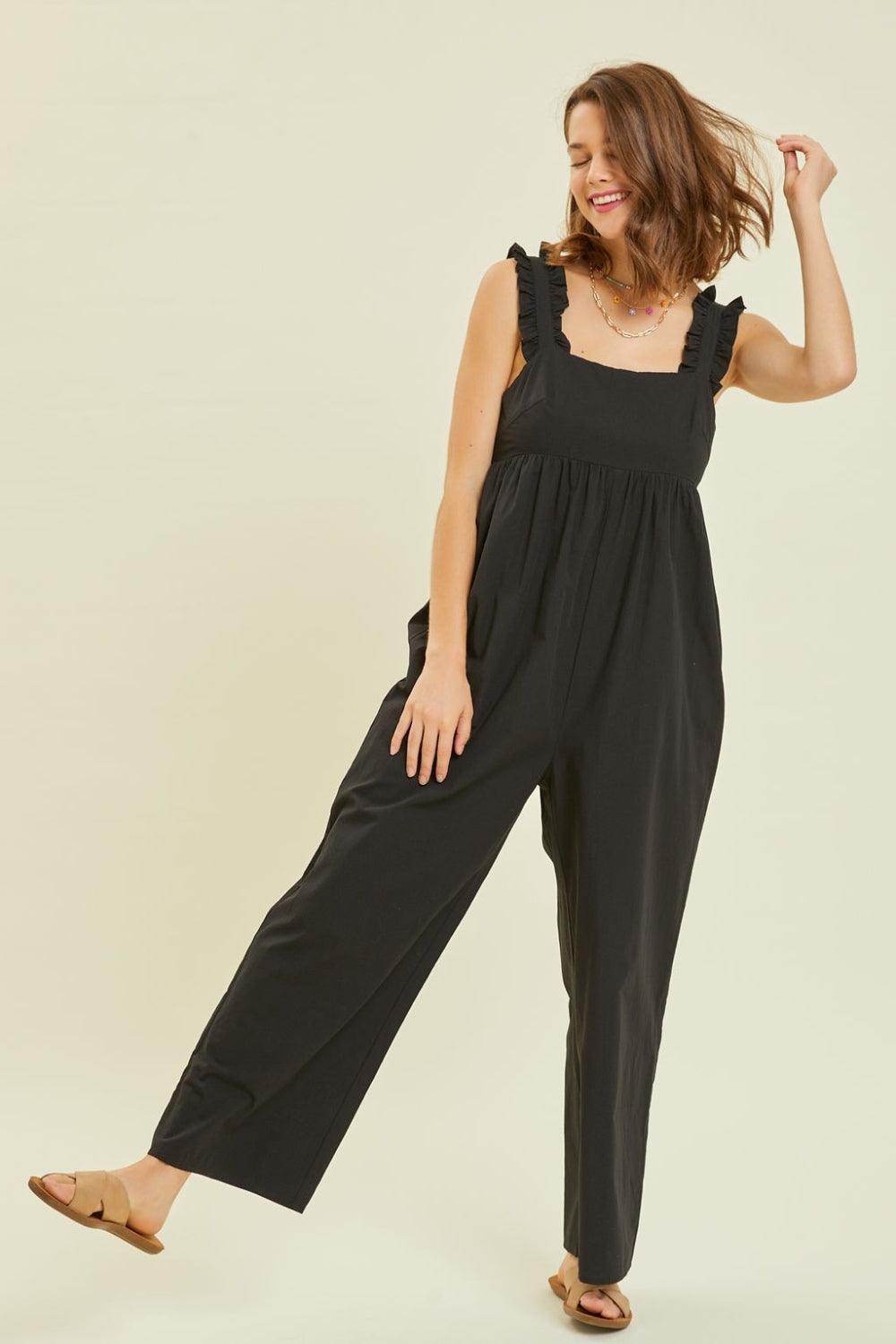 HEYSON Full Size Ruffled Strap Back Tie Wide Leg Jumpsuit by Selvanelle