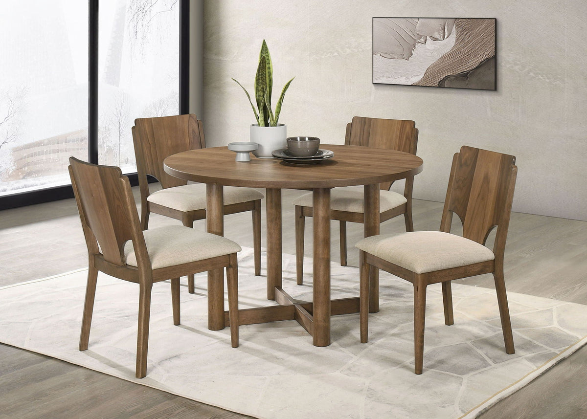 Crestmore 5-piece 46-inch Round Wood Dining Table Set Walnut by Unique Piece Furniture