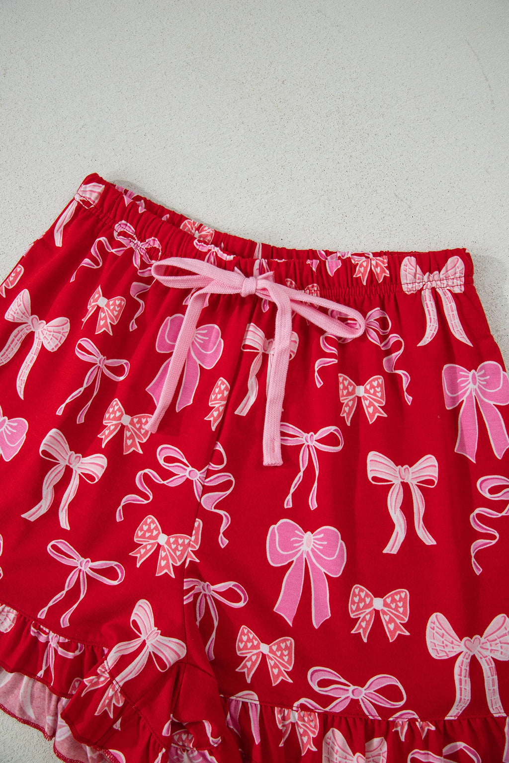 Red Sweet Bow Print Ruffled Short Sleeve Shirt Shorts 2pcs Pajama Set by Wild and Free Boutique