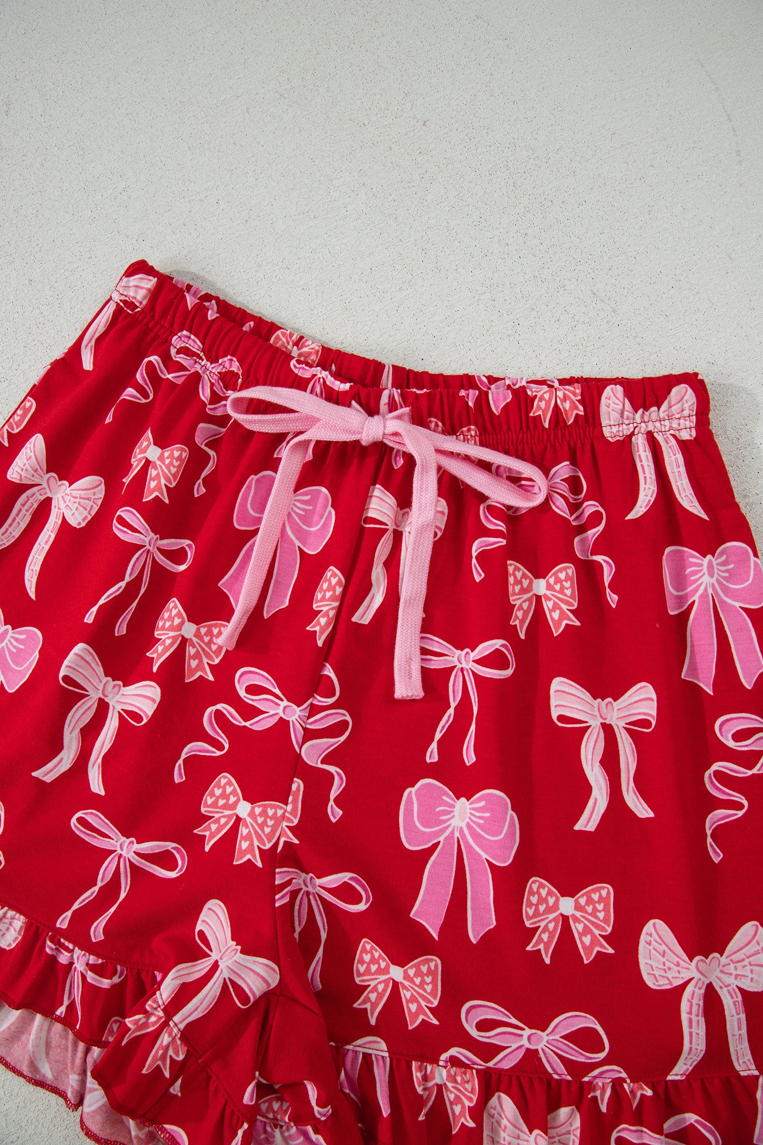 Red Sweet Bow Print Ruffled Short Sleeve Shirt Shorts 2pcs Pajama Set by Wild and Free Boutique
