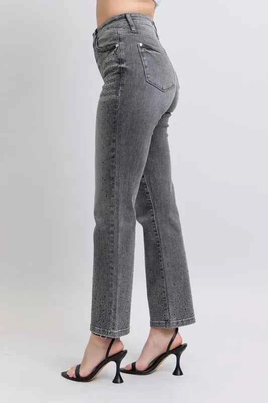 Judy Blue Full Size High Waist Rhinestone Straight Jeans Plus Size by Wild and Free Boutique
