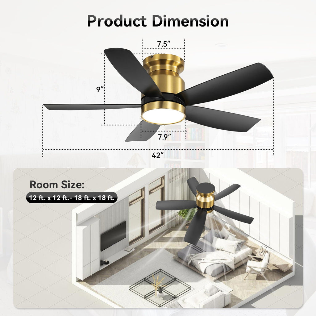 Flush Mount Ceiling Fan With LED Light 22W And Remote Control Blades / Body, DC Motor by Unique Piece Furniture