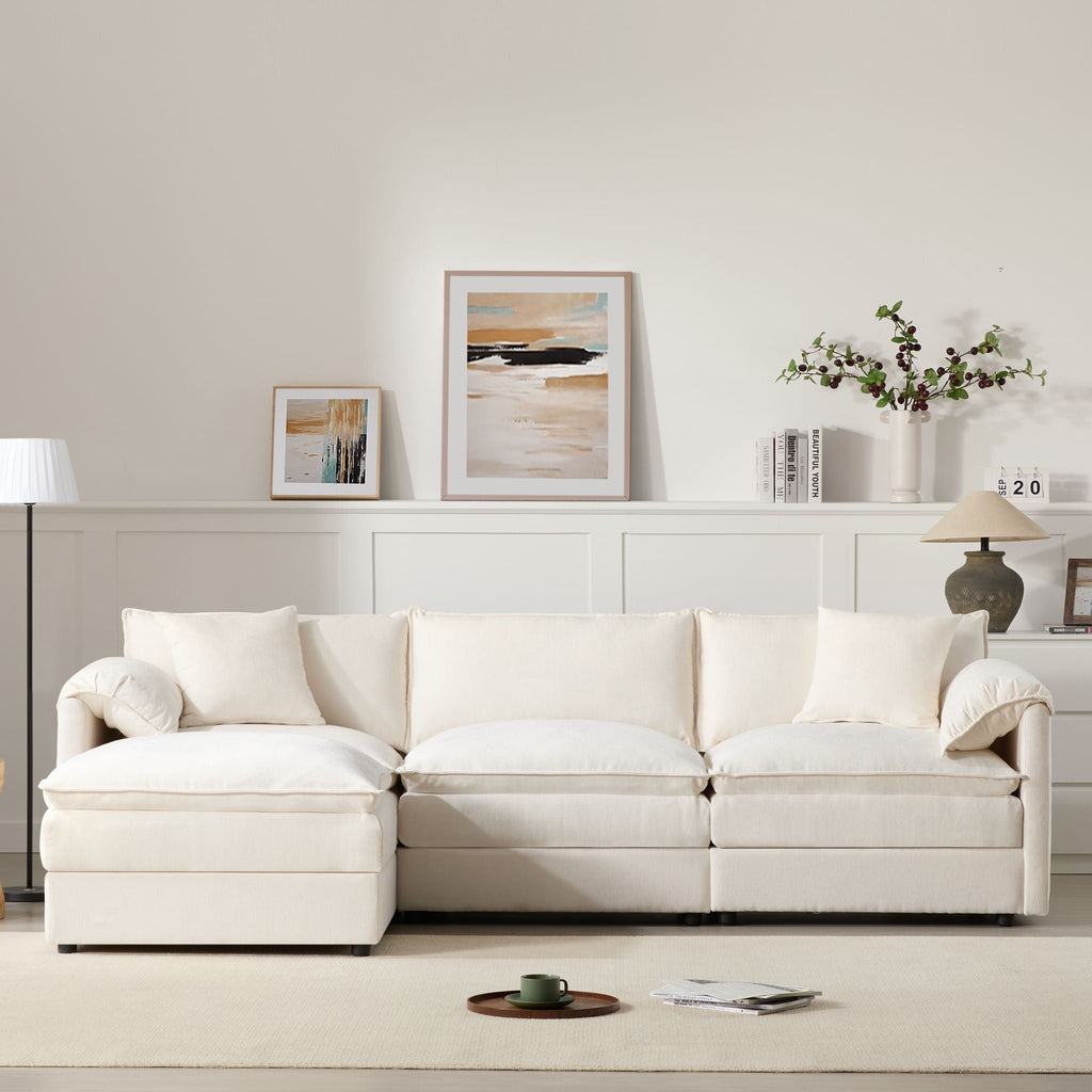 Modular Sectional With Deep And Wide Seat, Cloud Couch Set With Double Cushions Sofa With Movable Ottoman by Unique Piece Furniture