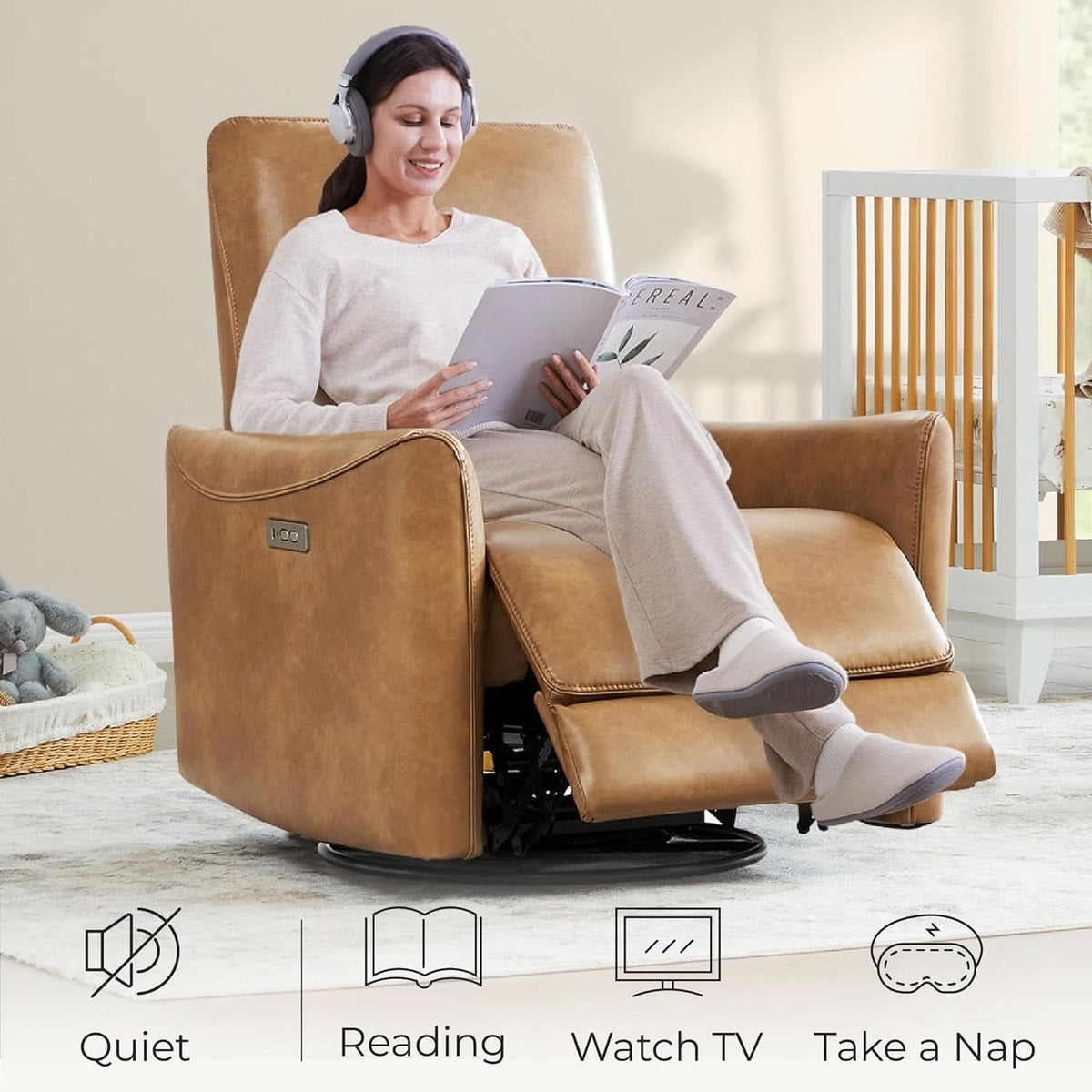 Power Recline Swivel Recliner With Lumbar Support For Living Room by ShipItFurniture