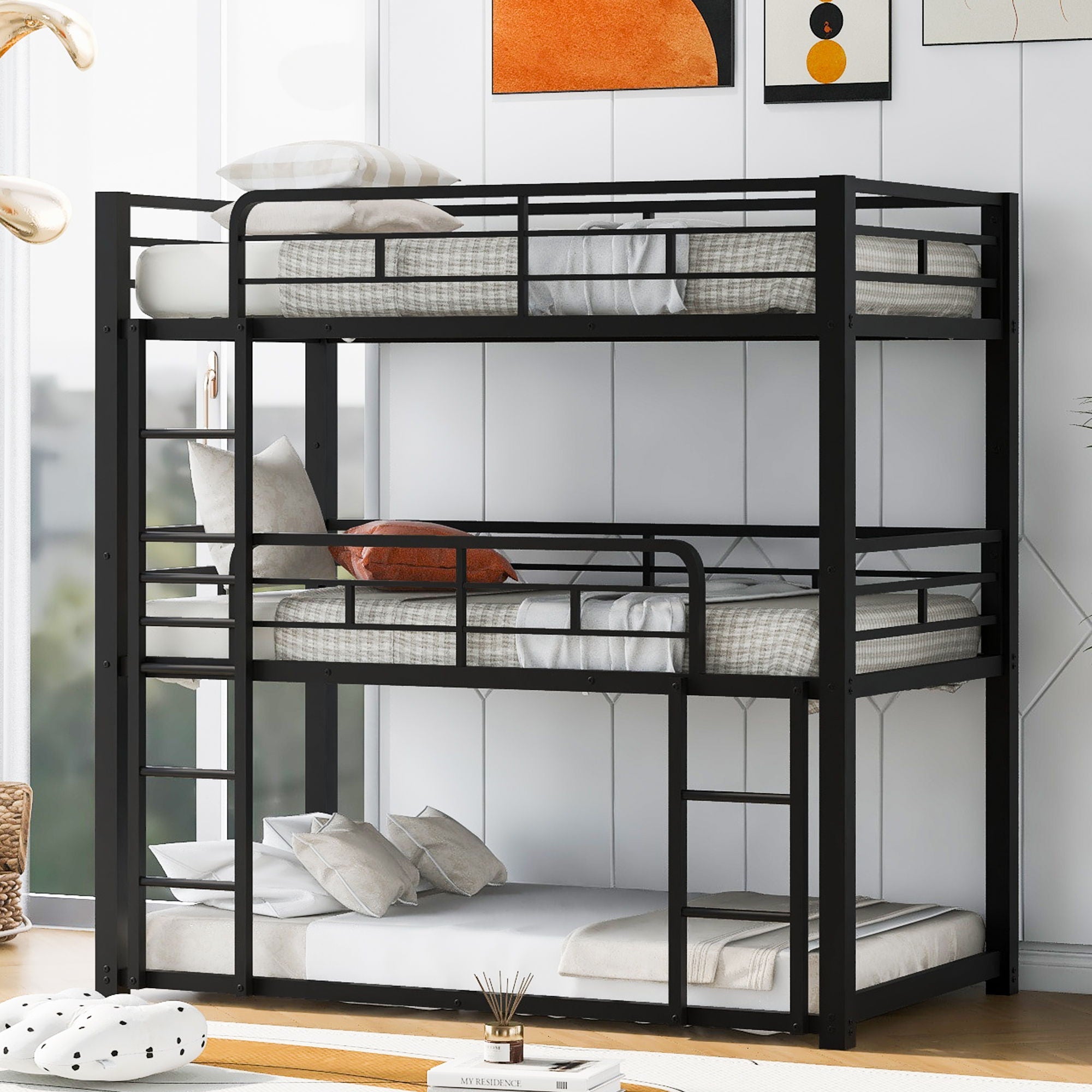 Triple Bunk Bed With Sturdy Construction And Space Saving Design by Unique Piece Furniture