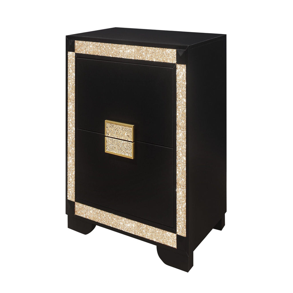 Lively - Nightstand With Glitter Detail And Thick Bar Handle Hardware - Black by Unique Piece Furniture