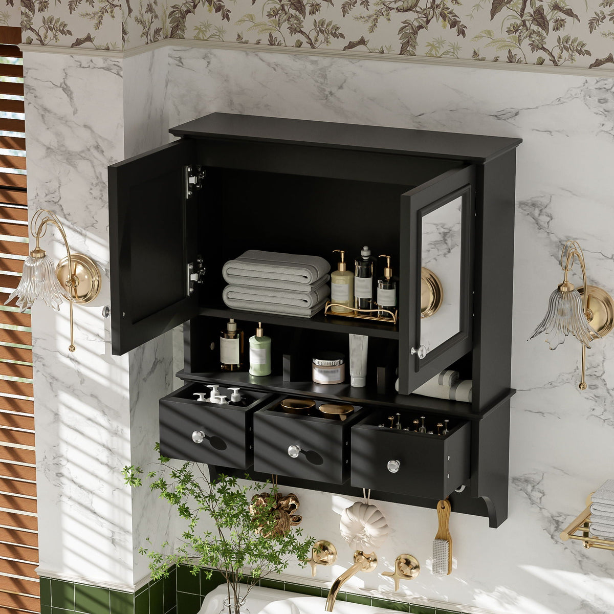 Modern Bathroom Mirror Cabinet With Drawers, Organizer Hooks, And High-Definition Mirrors by Unique Piece Furniture