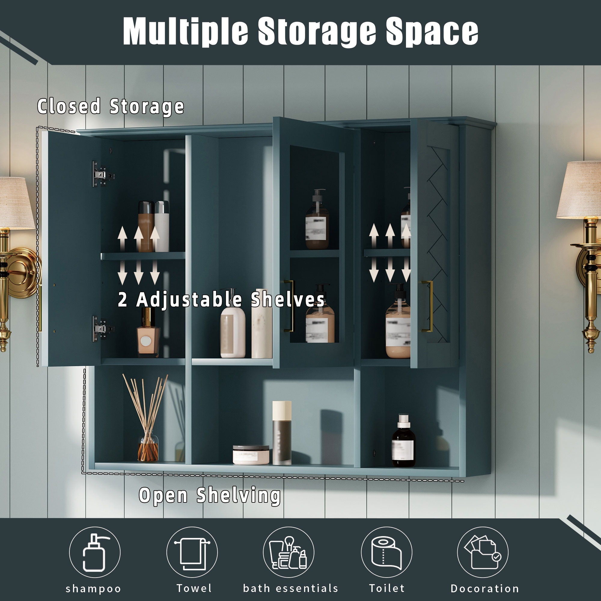 Modern Wall Mounted Medicine Cabinet With Adjustable Shelves, Soft Close Doors, High Define Mirror by Unique Piece Furniture