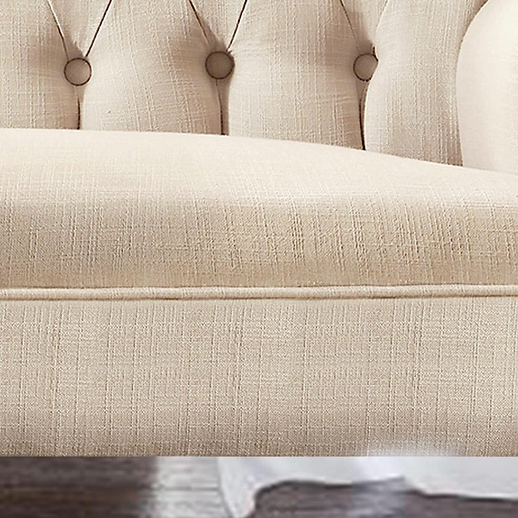 Warm Beige Tufted Linen Love Seat For Small Spaces by ShipItFurniture