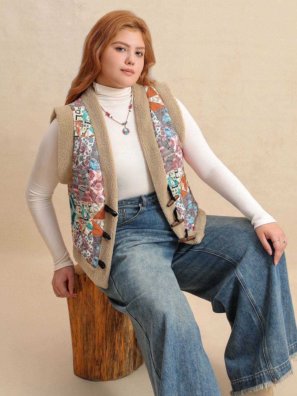 Plus Size Printed Sherpa Vest Coat by Wild and Free Boutique