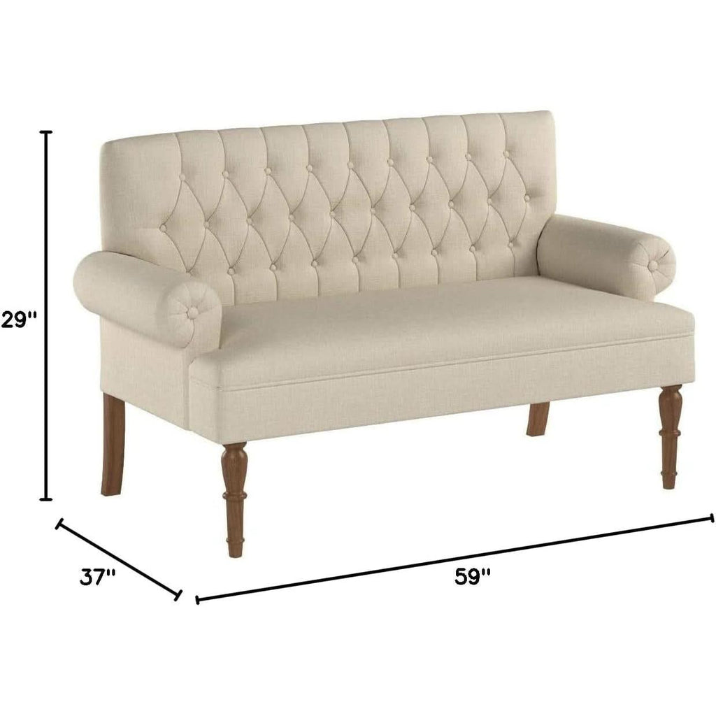 Warm Beige Tufted Linen Love Seat For Small Spaces by ShipItFurniture
