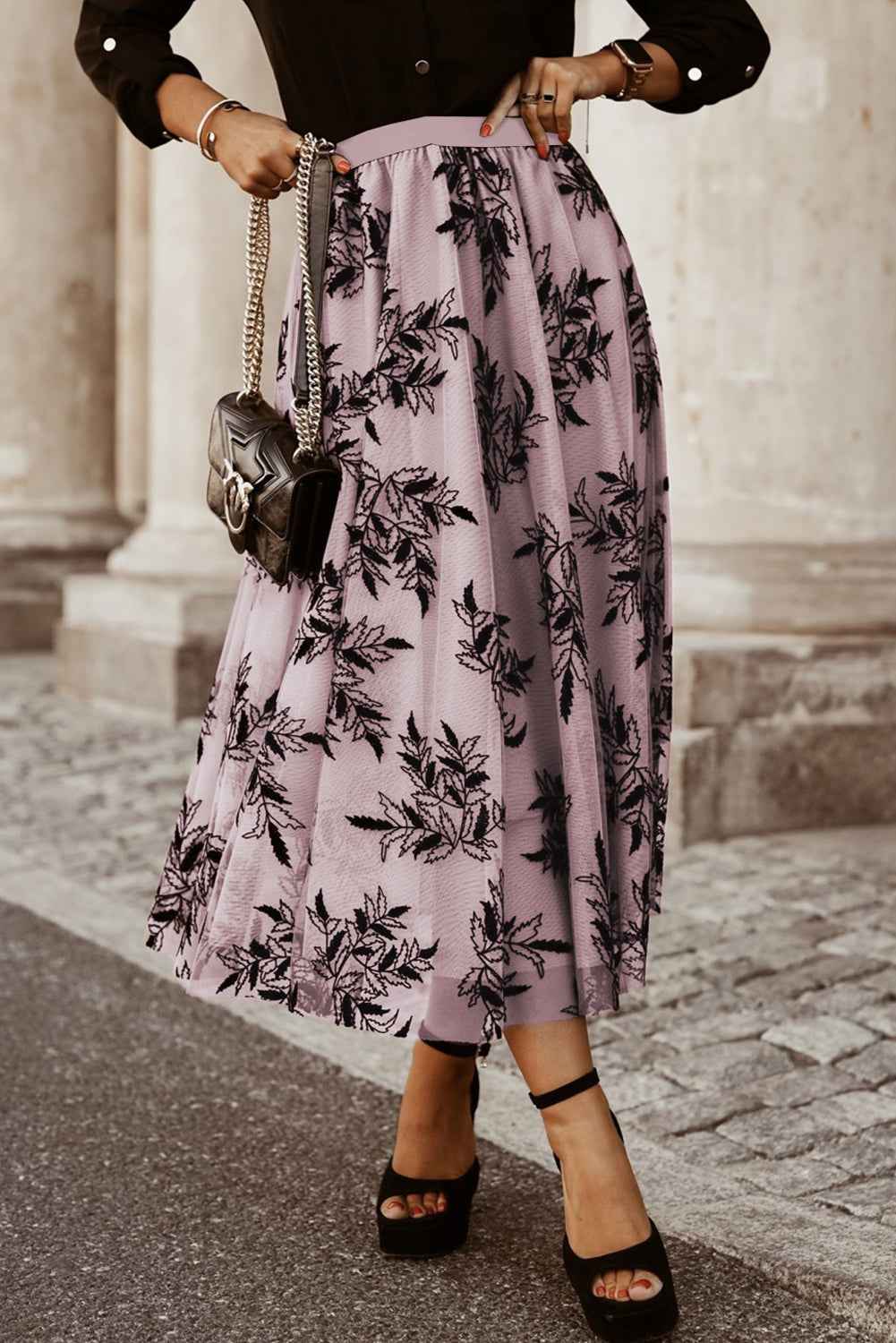 Peach Blossom Floral Leaves Embroidered High Waist Maxi Skirt by Dear-Lover Dropshipping