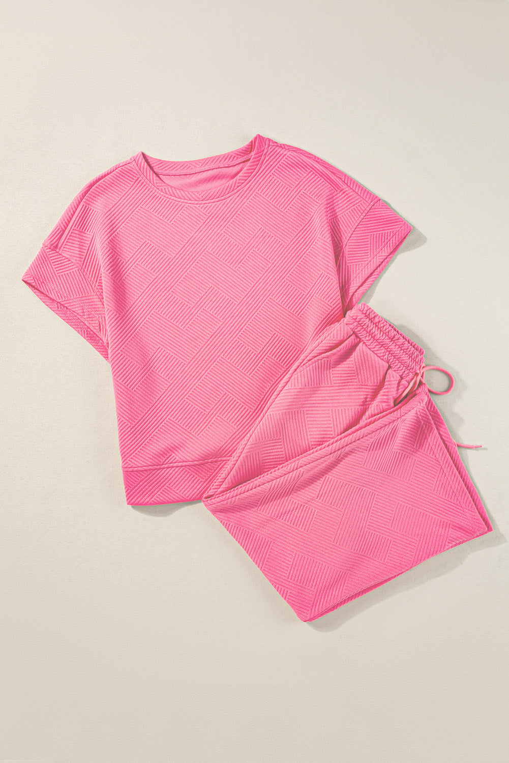 Strawberry Pink Textured Loose Fit T Shirt and Drawstring Pants Set by Wild and Free Boutique