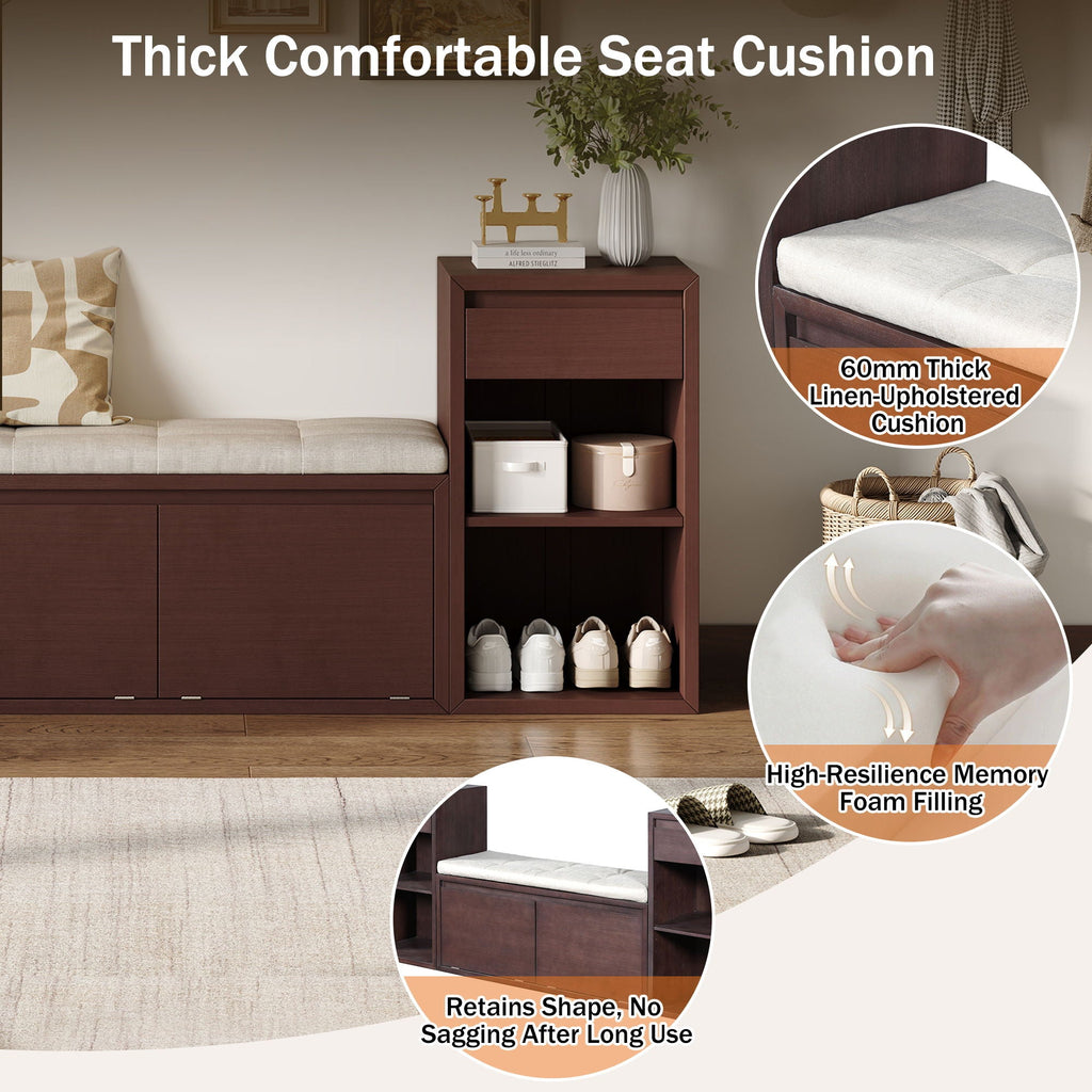 Entryway Storage Bench With Cushion, Drawers & Open Shelves by Unique Piece Furniture