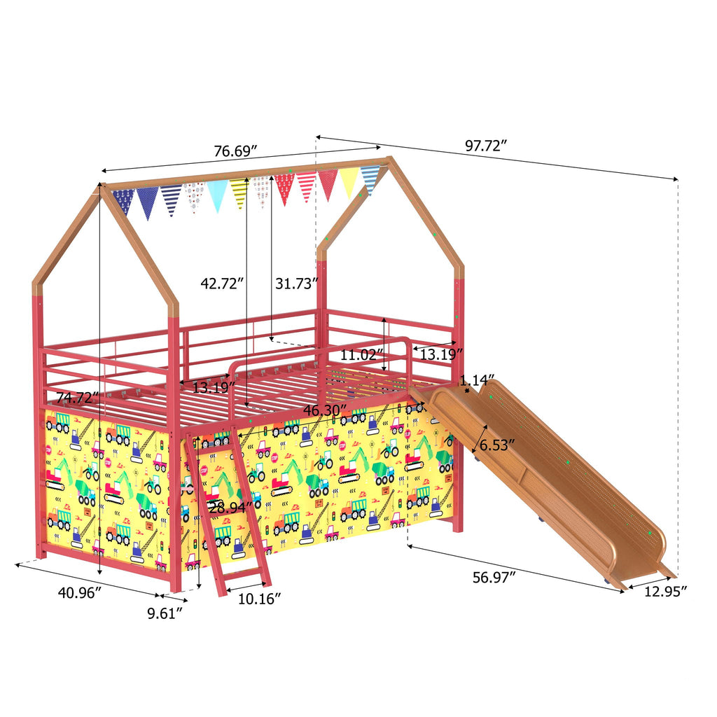 Jack - House Loft Bed With Slide And Curtain Set by Unique Piece Furniture
