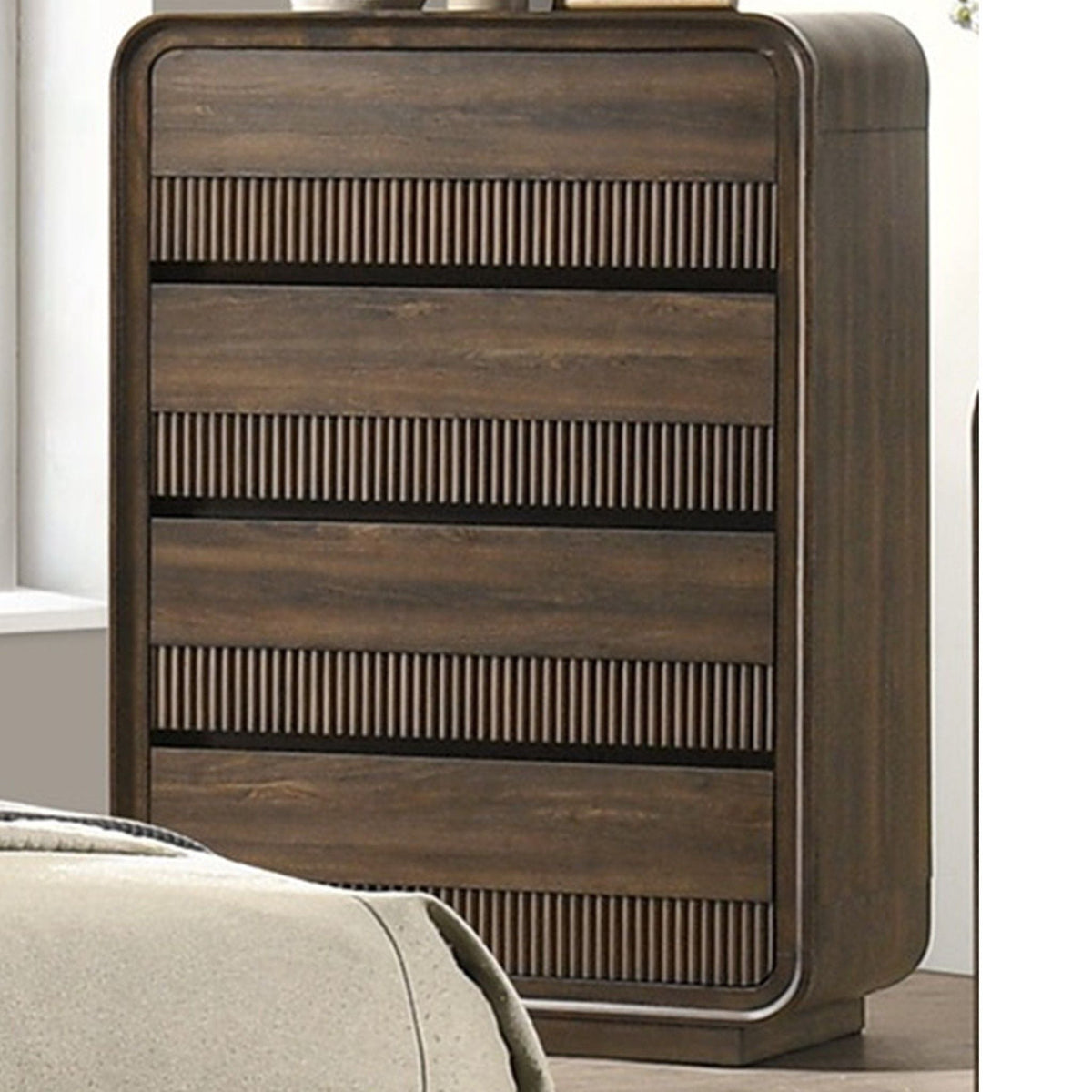 Flair Rounded Edges 1 Piece Chest, 5 Drawer Storage Bedroom Furniture - Brown by Unique Piece Furniture