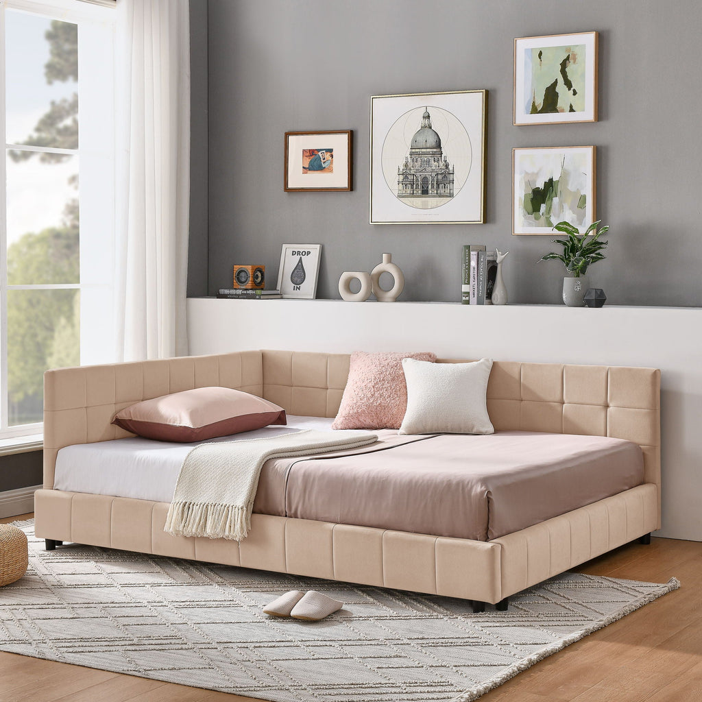 Mid-Century Storage Upholstered Tufted Bed Frame With Backrest And Armrests by Unique Piece Furniture