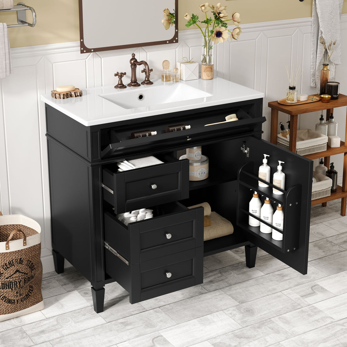Bathroom Vanity With Top Sink, 2 Drawers And Tip Out Drawer by Unique Piece Furniture