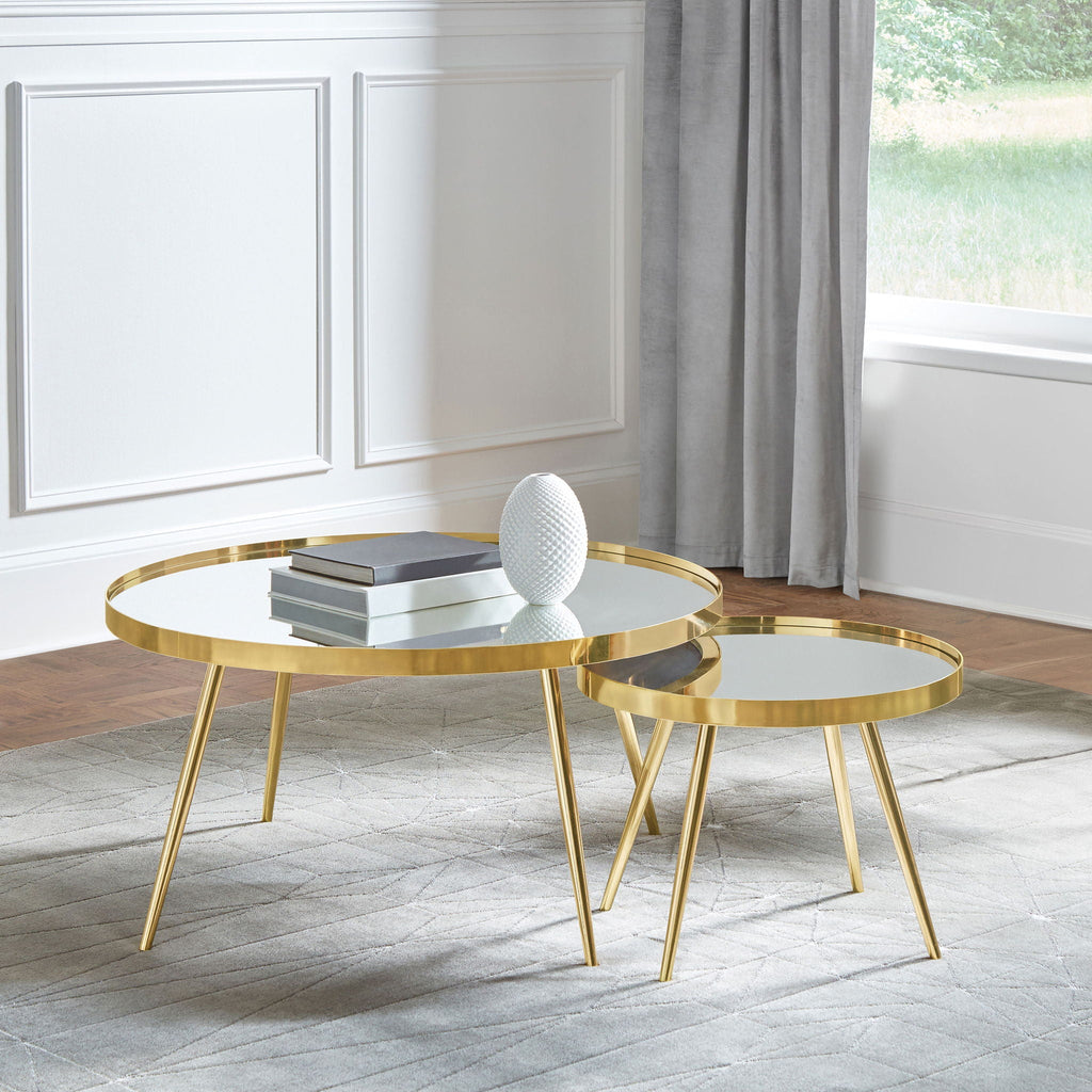 Kaelyn 2-piece Round Mirror Top Nesting Coffee Table Gold by Unique Piece Furniture