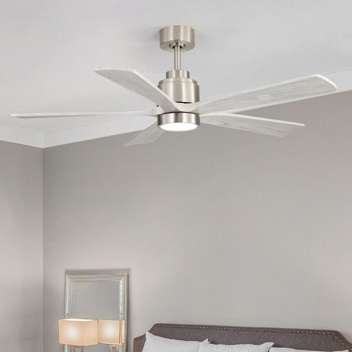 Ultra Quiet Reversible Ceiling Fan With Light Dimmable LED For Large Room - Brushed Nickel by Unique Piece Furniture