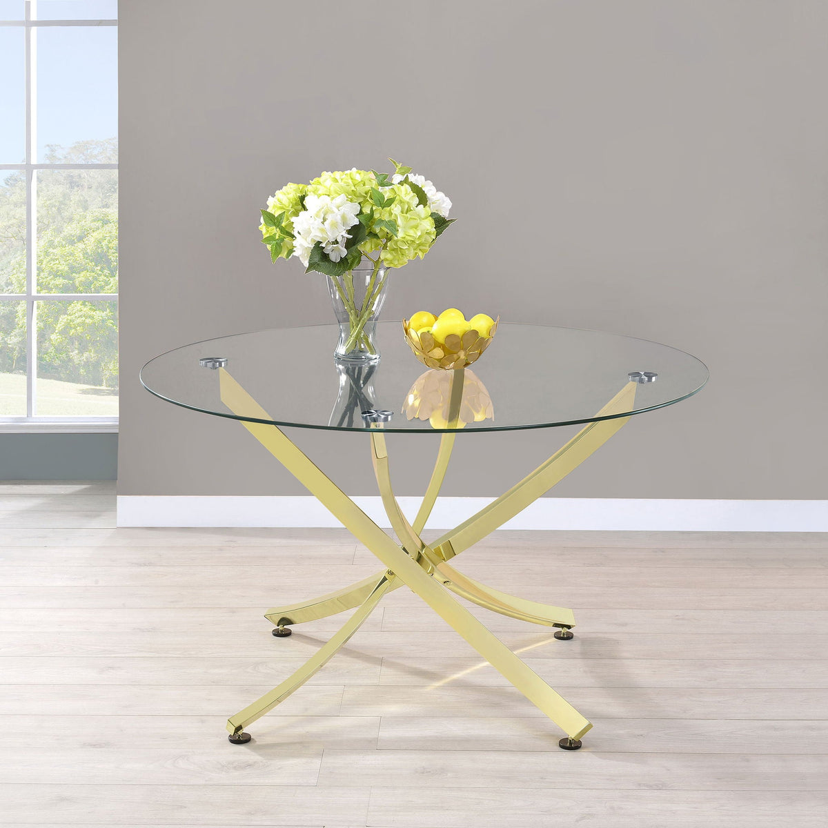 Beckham Round 46-inch Glass Top Dining Table Brass by Unique Piece Furniture