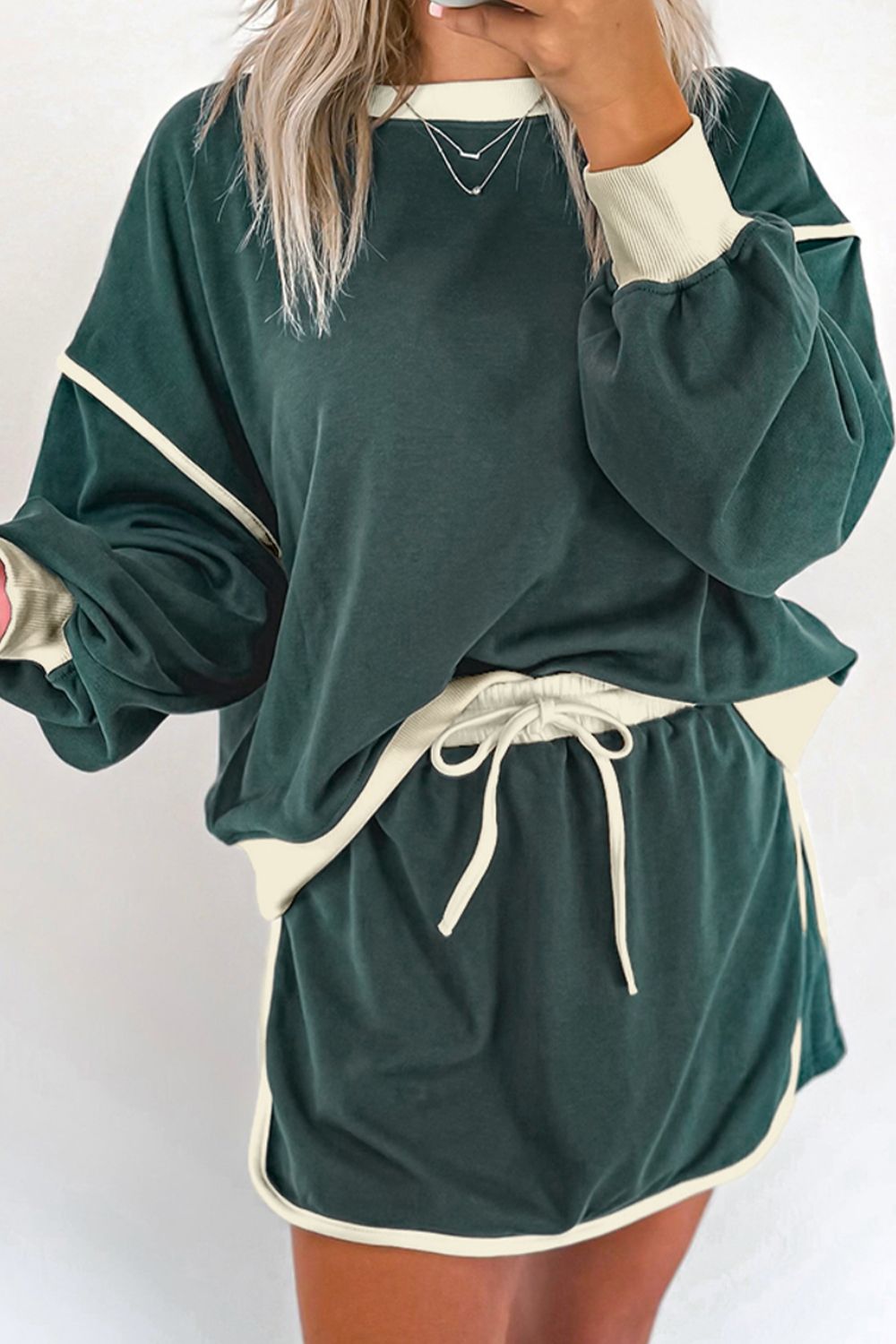 Contrast Trim Round Neck Top and Skort Set by Wild and Free Boutique