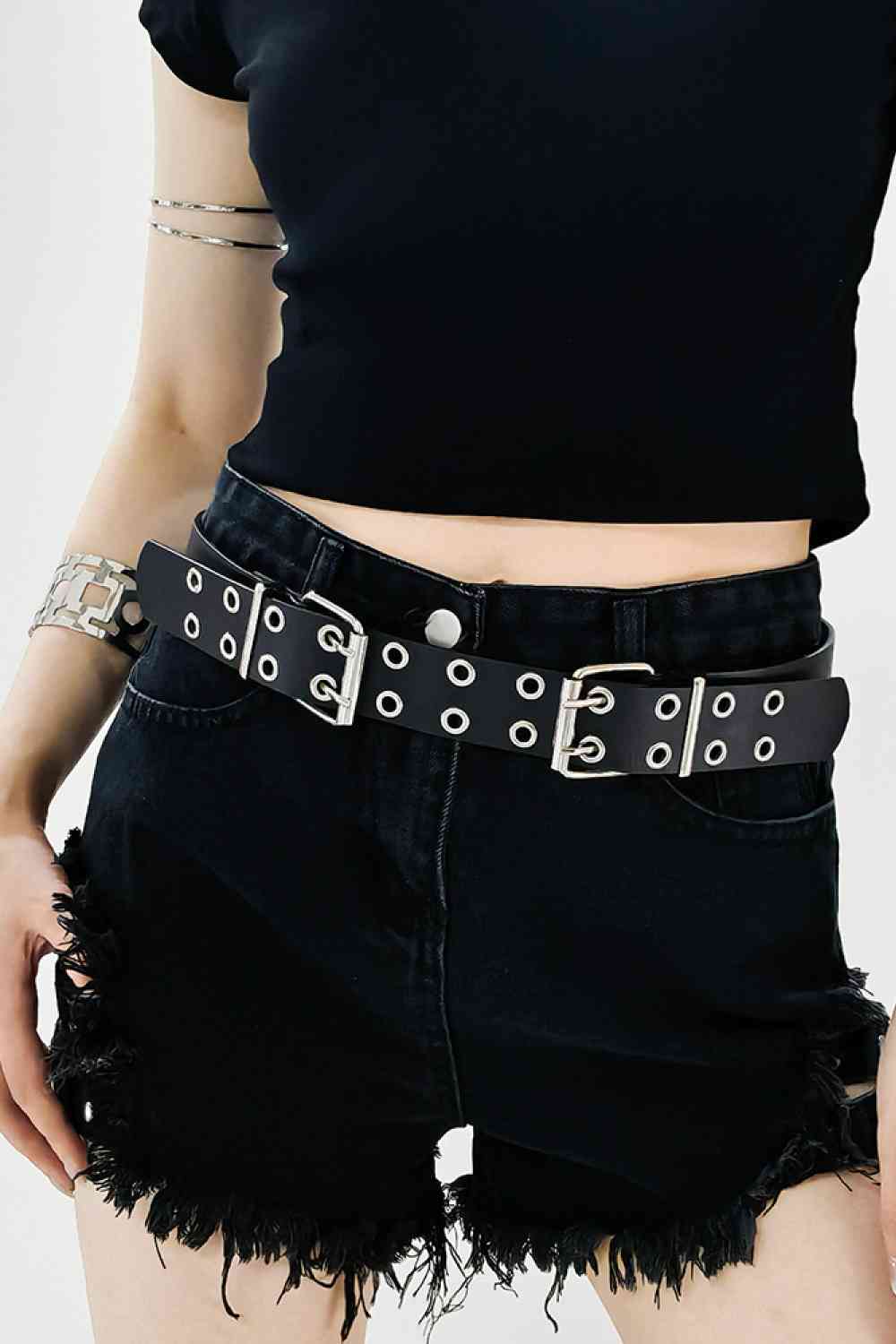 Stylish Chic PU Leather Two Row Eyelet Belt – Durable and Fashion-Forward Design See size chart under “more details” by The Fashion Celestial