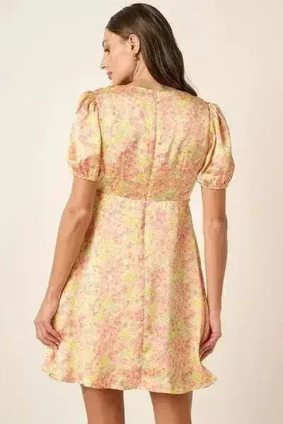 Mittoshop Printed V-Neck Puff Sleeve Mini Dress by Femstylo