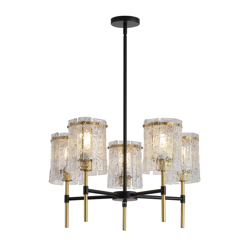 5 Light Chandelier, Textured Glass Pendant Light, (Not Including The Bulb) For Living Room - Black / Gold by Unique Piece Furniture