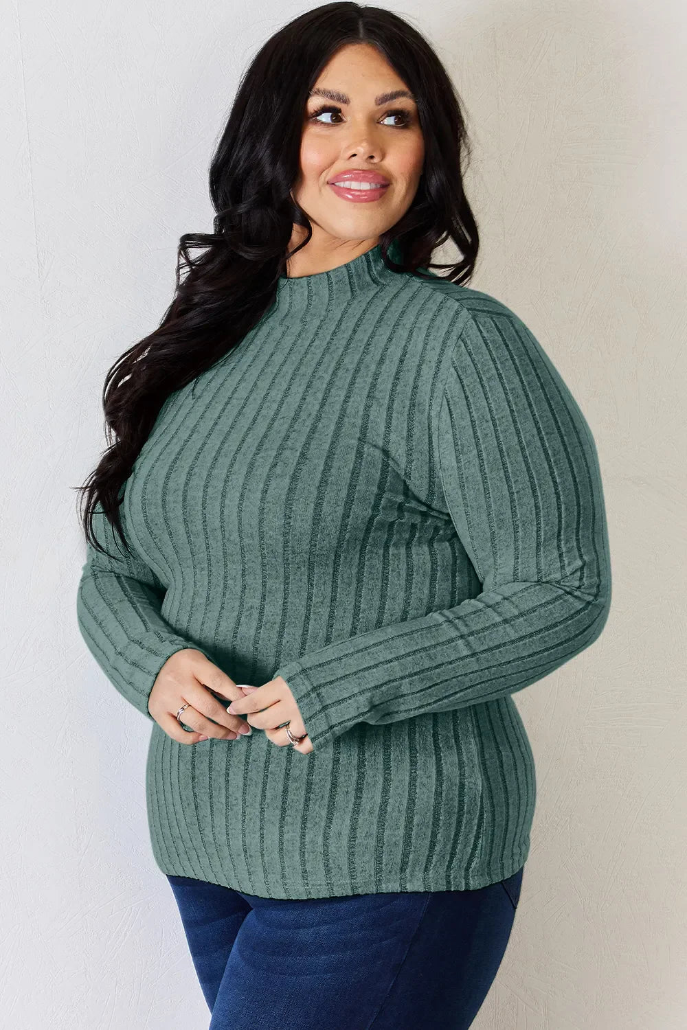Basic Bae Full Size Ribbed Mock Neck Long Sleeve T-Shirt by Wild and Free Boutique