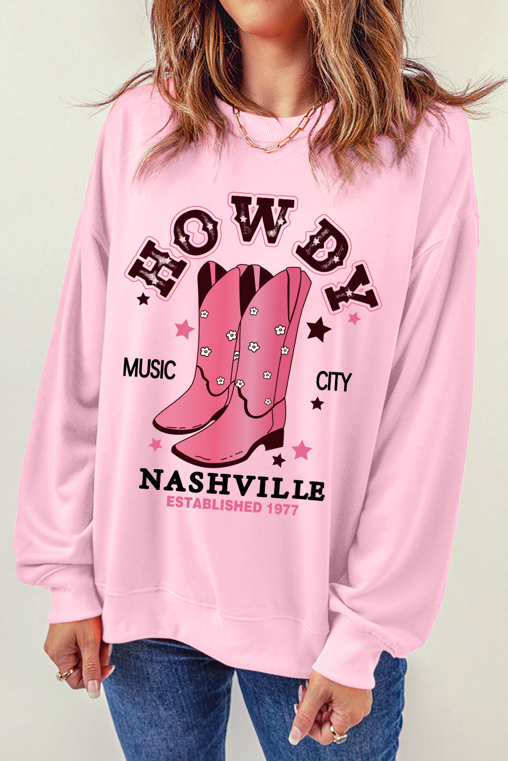 Cowboy Boots Graphic Dropped Shoulder Sweatshirt by Wild and Free Boutique