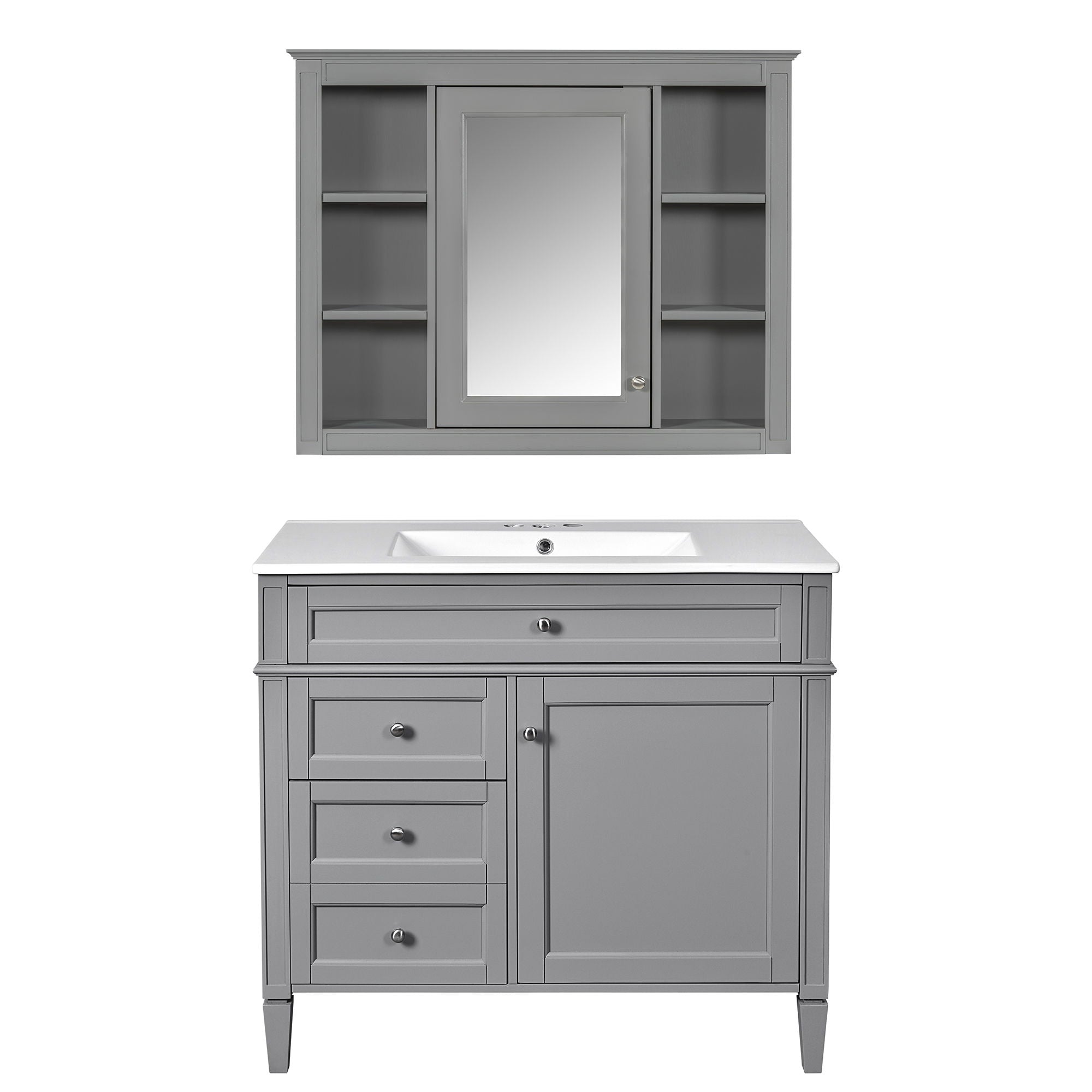 Bathroom Vanity With Mirror Cabinet, Single Sink With 2 Soft Closing Doors And 4 Drawers by Unique Piece Furniture