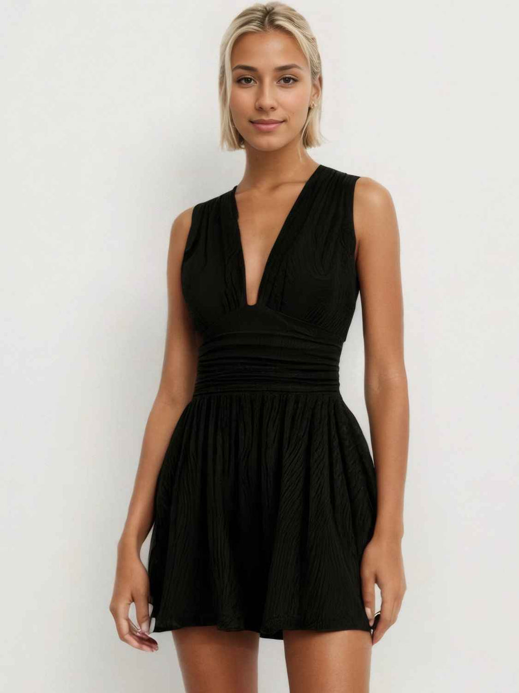 Ruched Plunge Sleeveless Romper by Wild and Free Boutique