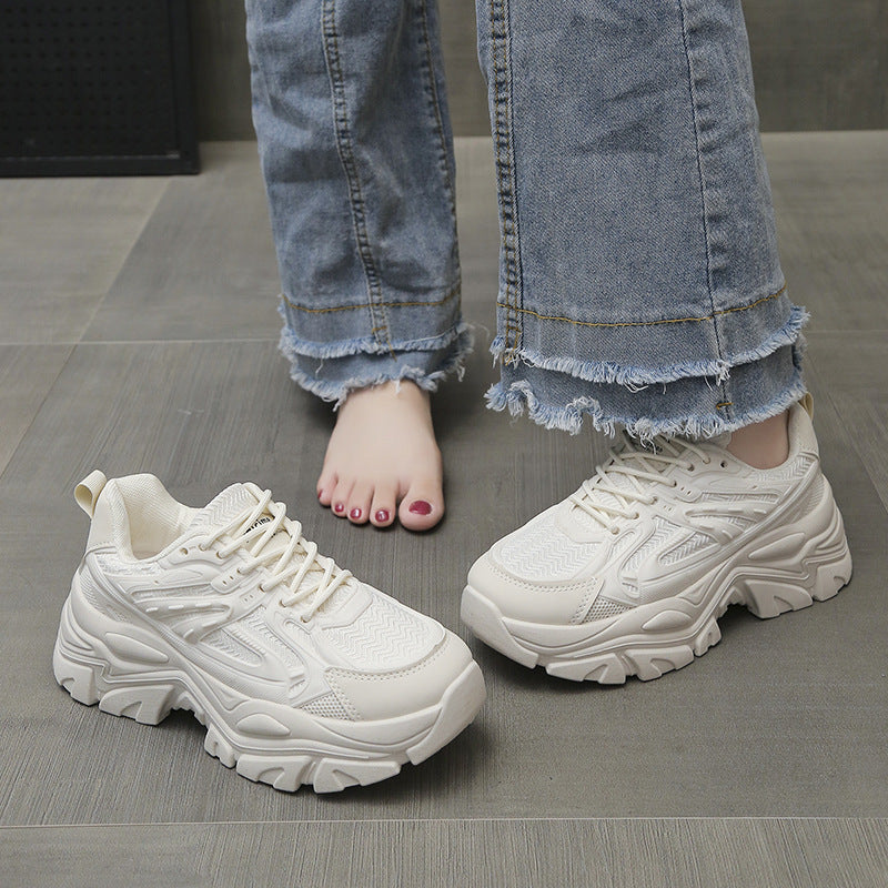Thick-Bottom Breathable White Shoes for Women — Stylish & Cushioned by FitiqueFit