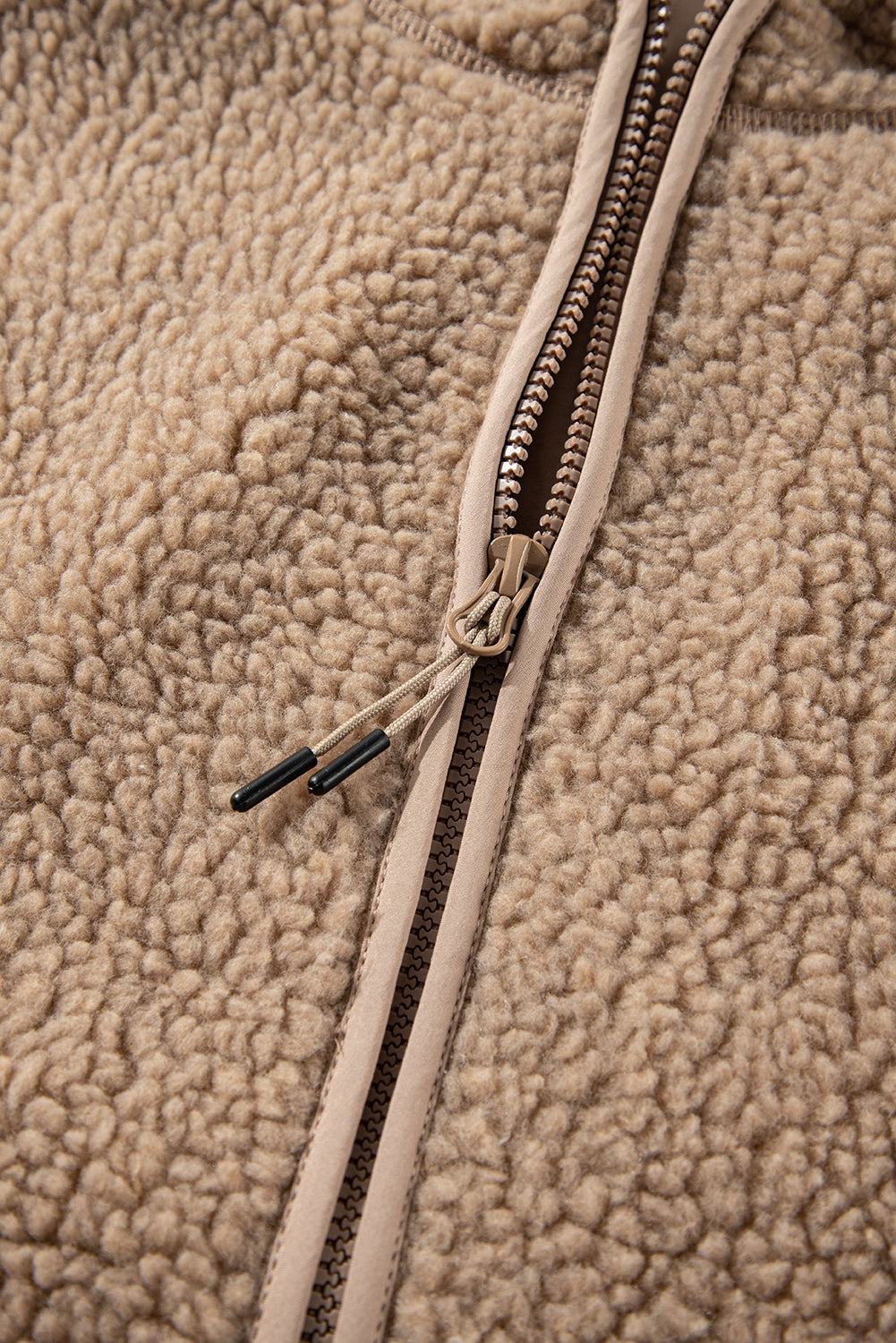 Pale Khaki Fleece Zip Up Drawstring Hooded Pocketed Jacket by Wild and Free Boutique