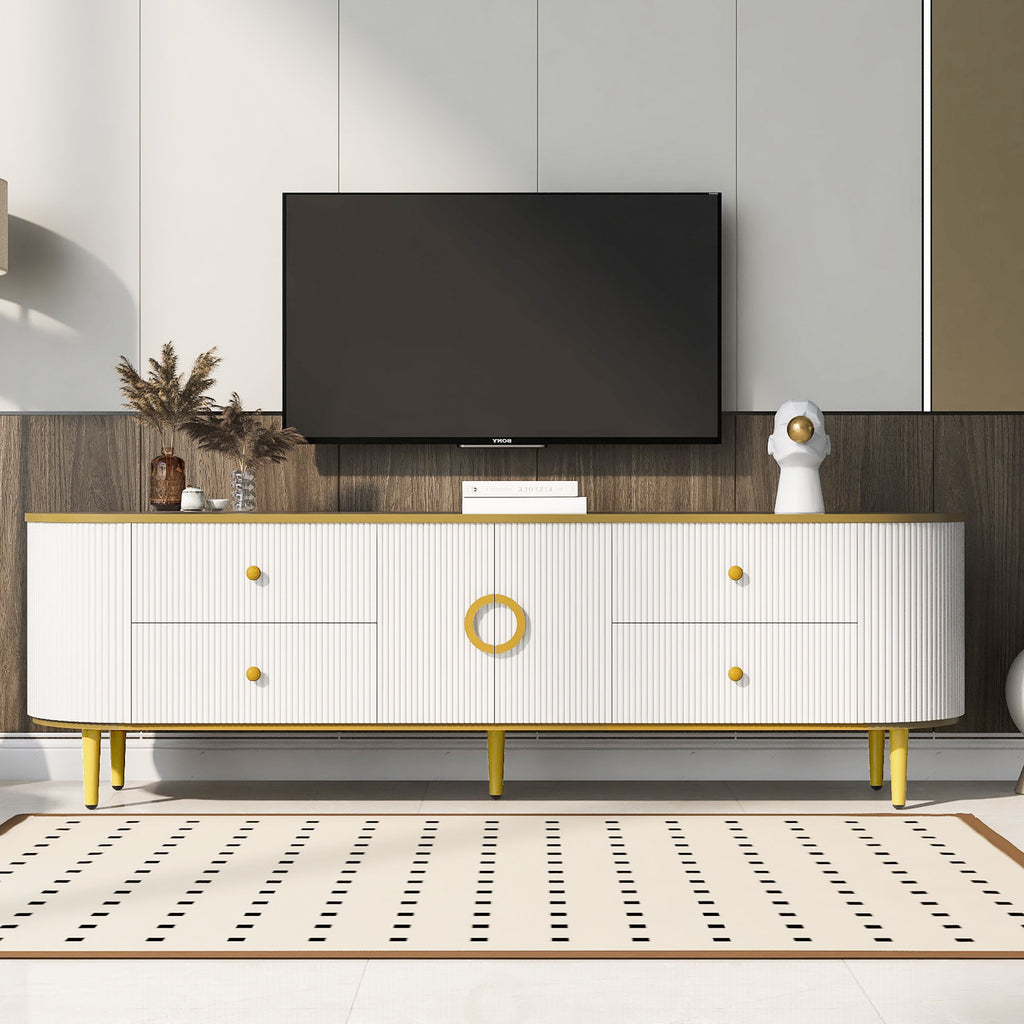 Modern TV Stand For TVs Up To 80", Entertainment Center With 4 Drawers And 1 Cabinet, Wood TV Console Table With And Handles For Living Room - White by Unique Piece Furniture