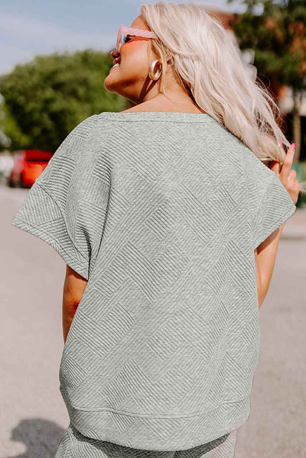 Gray Textured Loose Fit T Shirt and Drawstring Pants Set by Wild and Free Boutique