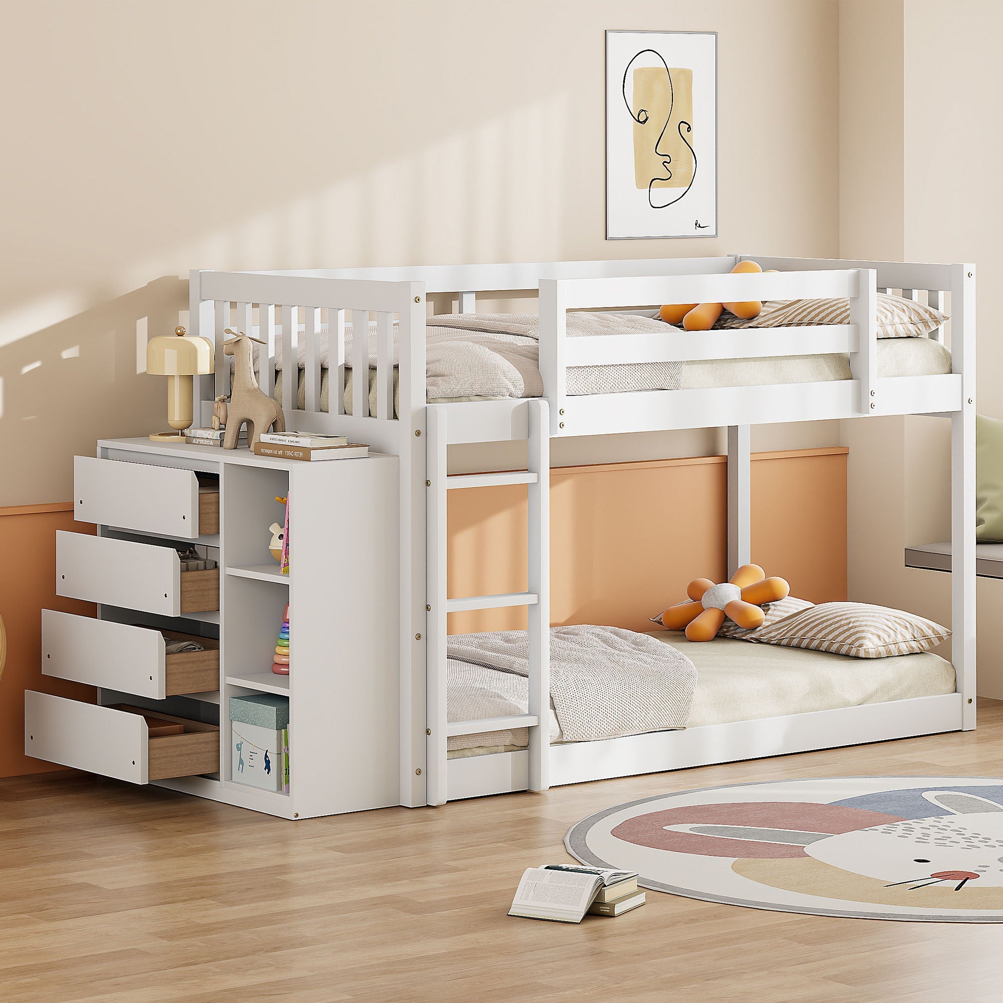 Bunk Bed With 4 Drawers And 3 Shelves by Unique Piece Furniture