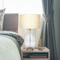 Aurora - Ribbed Lamp Base Clear Table Lamp Large Linen Shade - Beige / Clear / Gold by Unique Piece Furniture