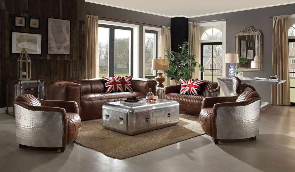 Brancaster - Top Grain Leather Living Room Set - Brown by Unique Piece Furniture