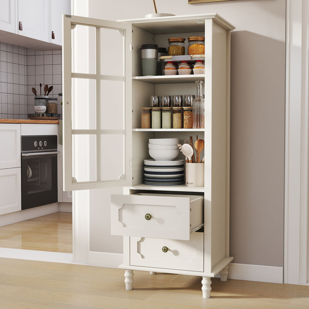 Minimalism Buffet Cabinet With Glass Doors And Double Drawer by Unique Piece Furniture