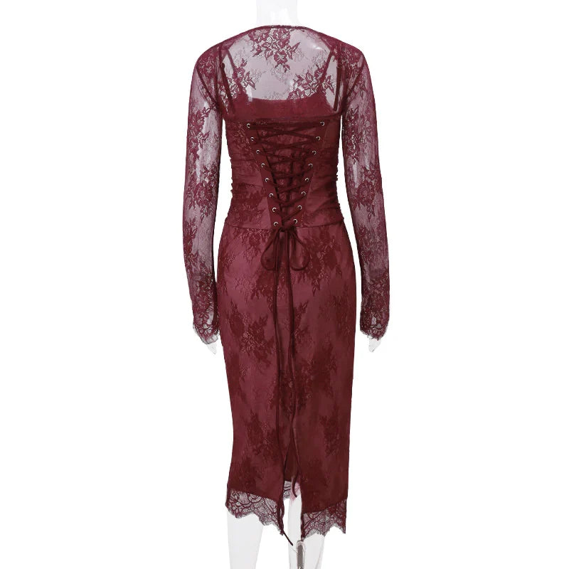 Elegant Red Spaghetti Strap Party Dress by Trendy Attic Store01