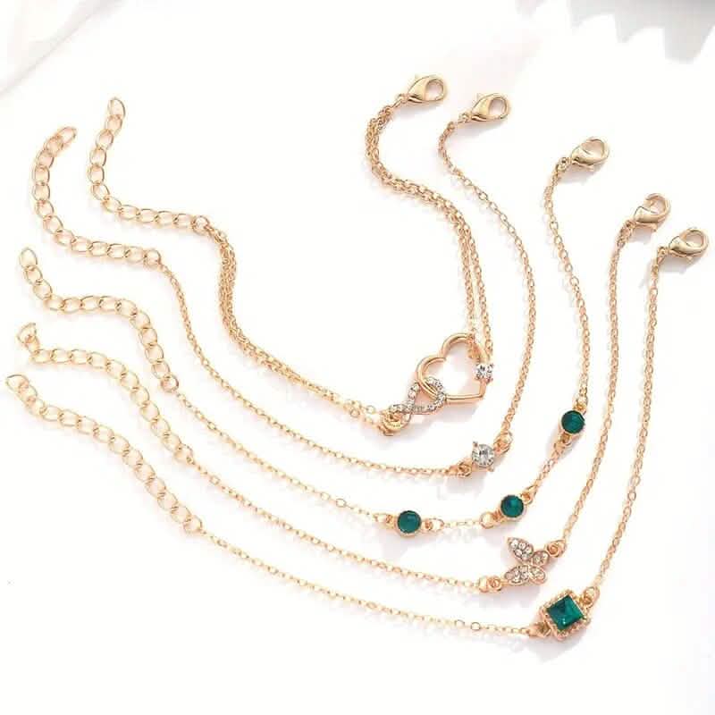 5-Pieces: Love Full Throw Diamond Shining Infinite Symbol Geometry Green Rhinestone Bracelet Set by DailySale