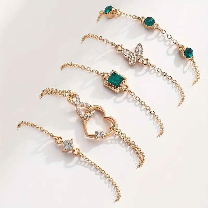 5-Pieces: Love Full Throw Diamond Shining Infinite Symbol Geometry Green Rhinestone Bracelet Set by DailySale