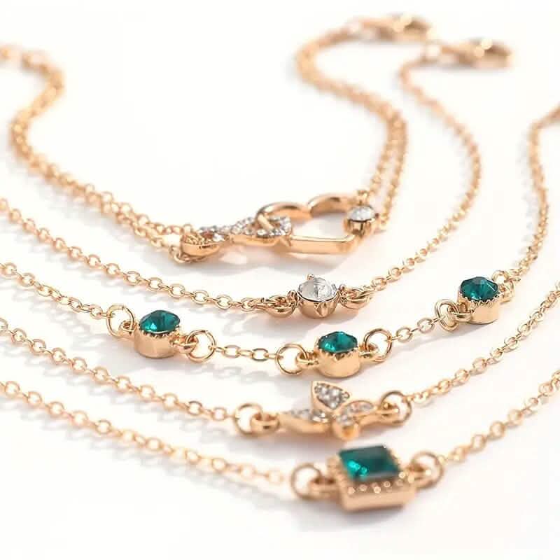 5-Pieces: Love Full Throw Diamond Shining Infinite Symbol Geometry Green Rhinestone Bracelet Set by DailySale