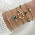 5-Pieces: Love Full Throw Diamond Shining Infinite Symbol Geometry Green Rhinestone Bracelet Set by DailySale